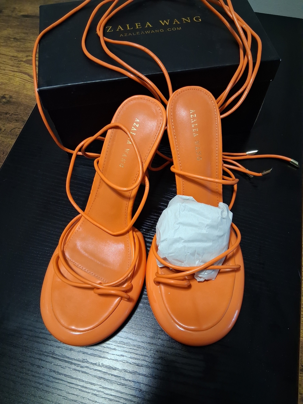 Azalea Wang Orange Lace-Up Strappy Women's Sandals